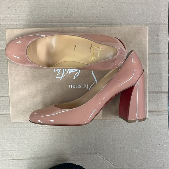 CHRISTIAN LOUBOUTIN Miss Sab 85 Patent Leather Block Heel Pumps Blush 39.5 - Picture 11 of 11